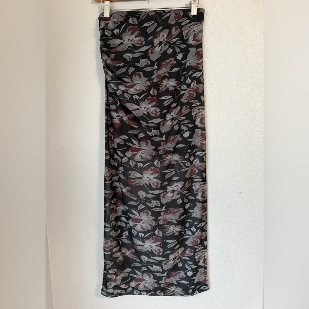 Free People Floral Mesh Black Maxi Skirt Womens Size Medium Side Slit